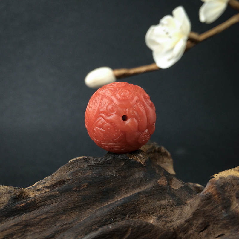 天然柿子红南红黄财神圆珠 - 红掌柜