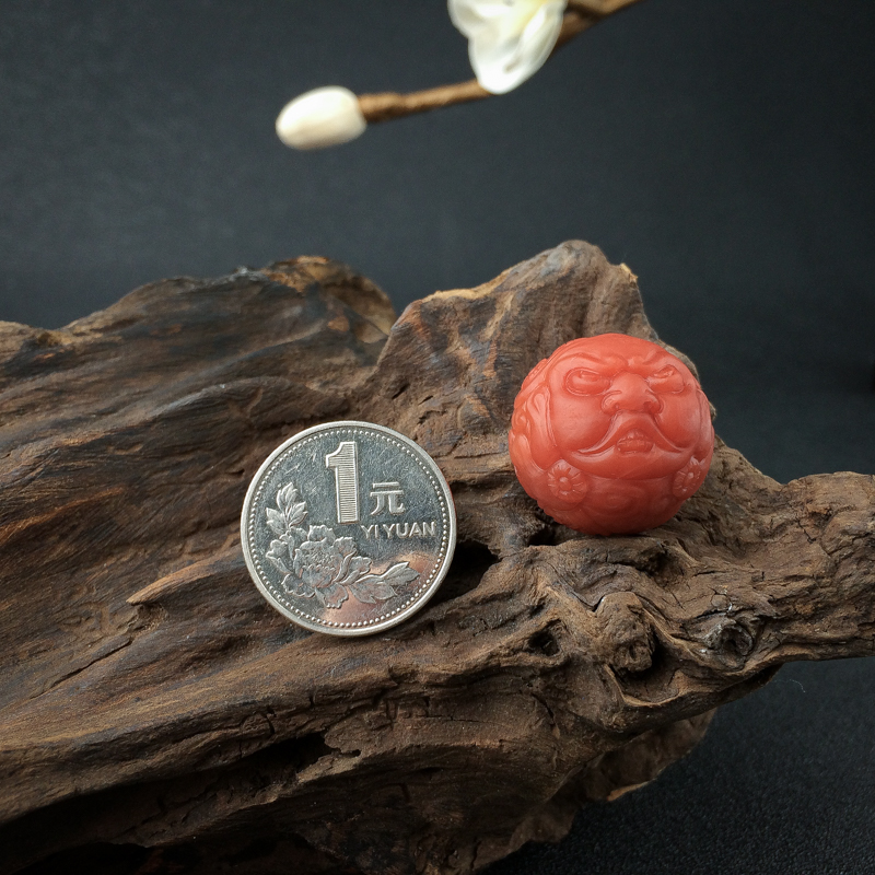 天然南红黄财神圆珠 - 红掌柜