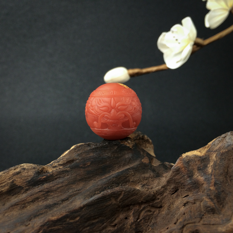 保山天然柿子红南红回纹珠 - 红掌柜