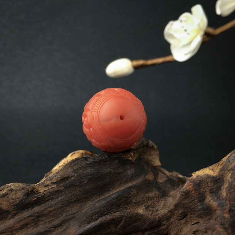 保山柿子红南红回纹珠 - 红掌柜