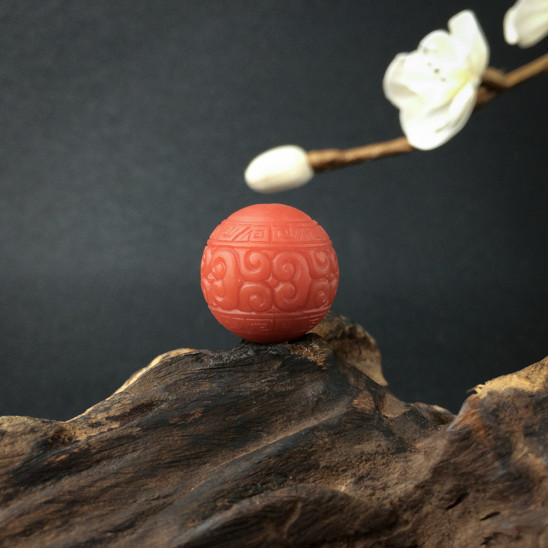 保山天然柿子红南红回纹珠 - 红掌柜