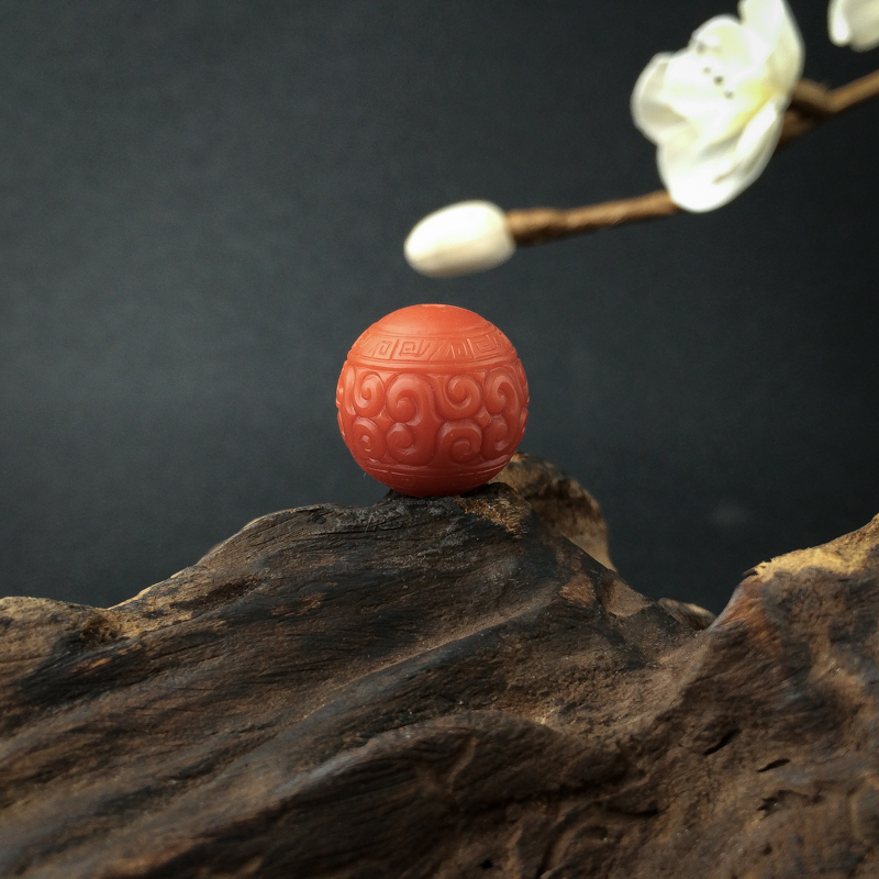 保山天然柿子红南红回纹珠 - 红掌柜