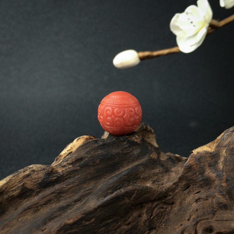 保山天然柿子红南红回纹珠 - 红掌柜