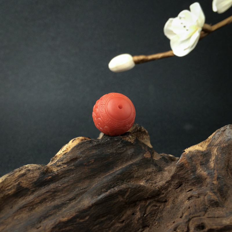 保山柿子红南红回纹珠 - 红掌柜