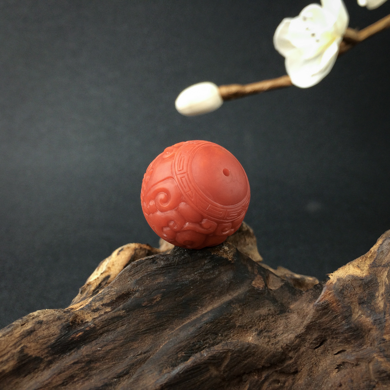 天然保山南红龙头珠 - 红掌柜