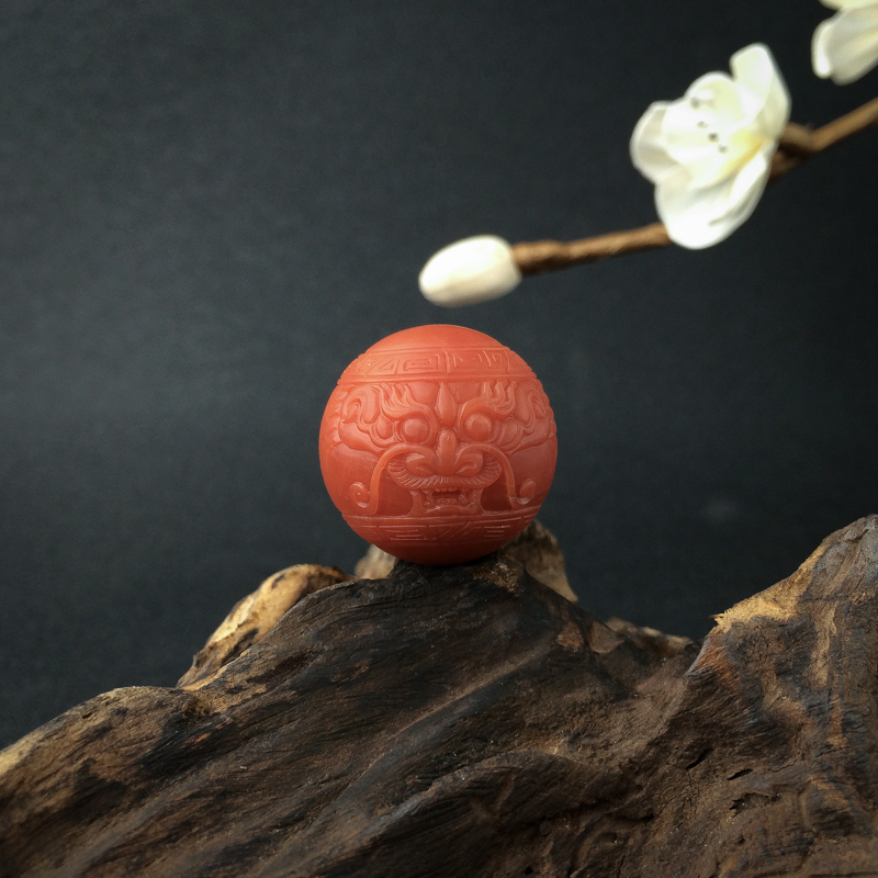 天然保山柿子红南红龙头珠 - 红掌柜