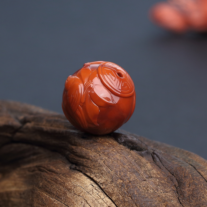 川料南红花鸟圆珠-红掌柜