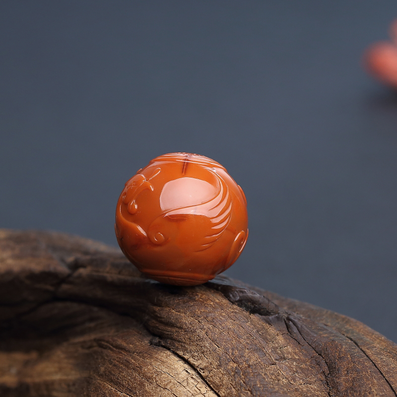 南红俏雕龙凤圆珠-红掌柜