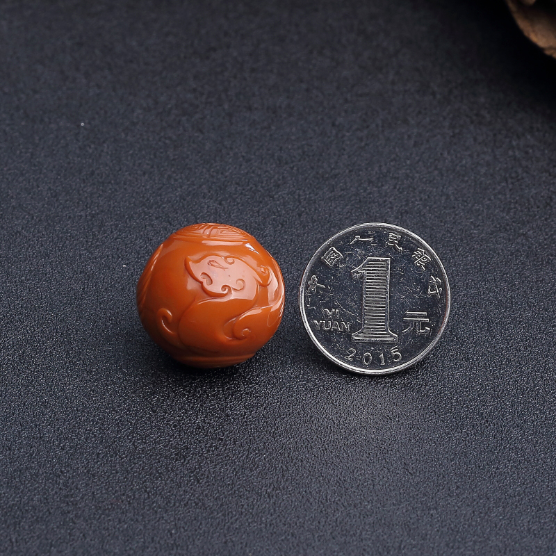 川料南红俏雕龙凤圆珠-红掌柜