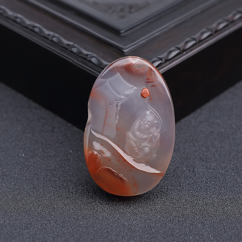 川料天然冰飘南红童趣吊坠-红掌柜