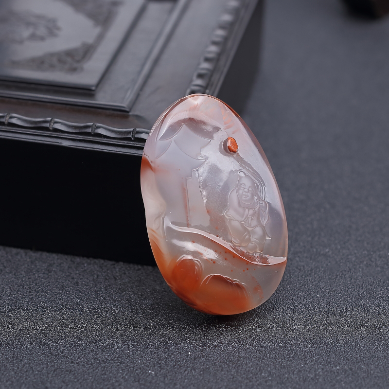 川料冰飘南红童趣吊坠-红掌柜