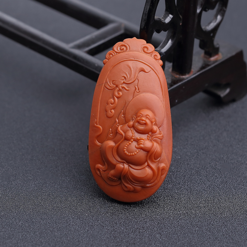 川料天然柿子红南红弥勒佛吊坠-红掌柜