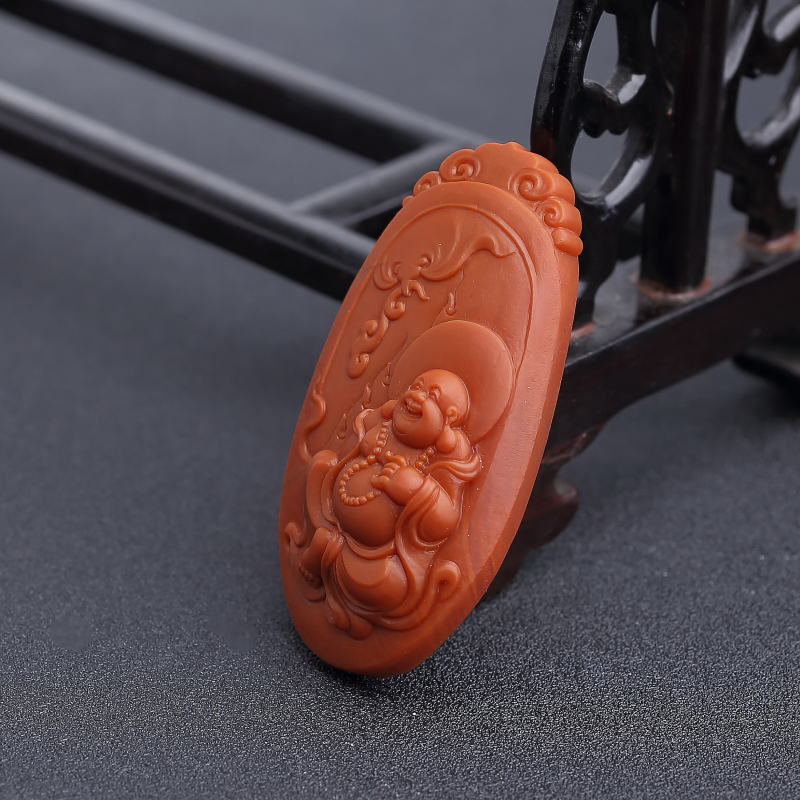 天然柿子红南红弥勒佛吊坠-红掌柜