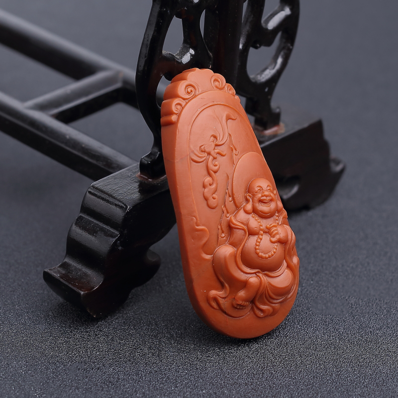 川料柿子红南红弥勒佛吊坠-红掌柜