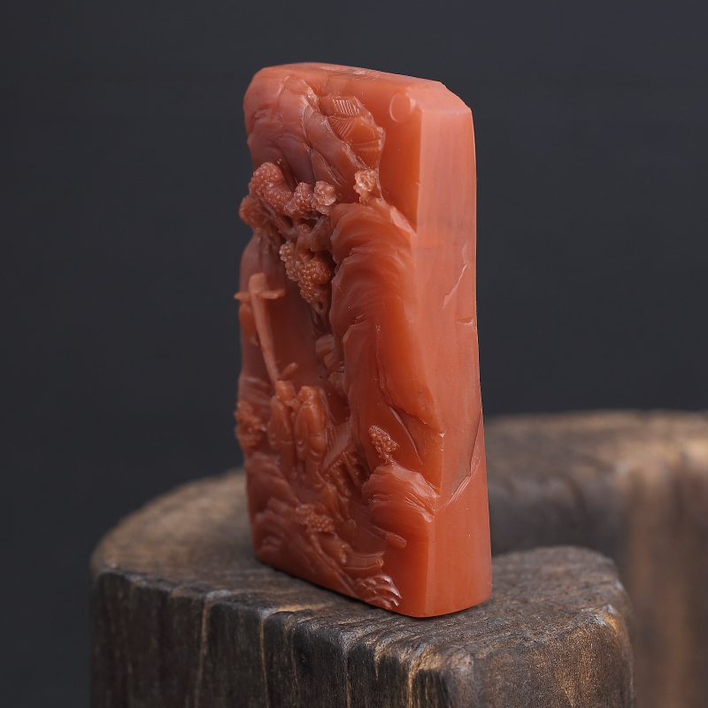 川料柿子红南红山水意境牌吊坠-红掌柜