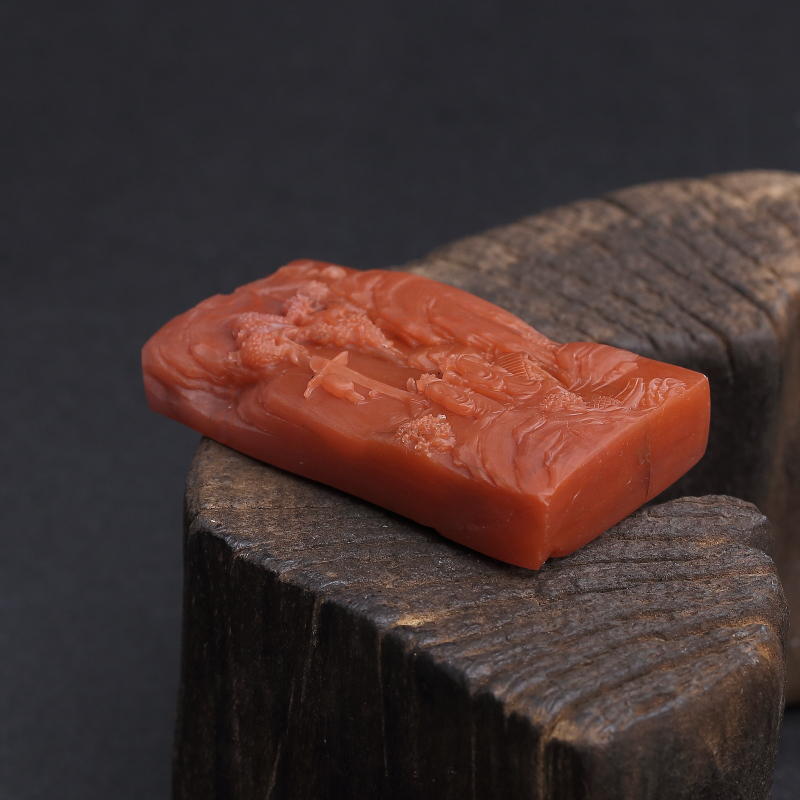 柿子红南红山水意境牌吊坠-红掌柜