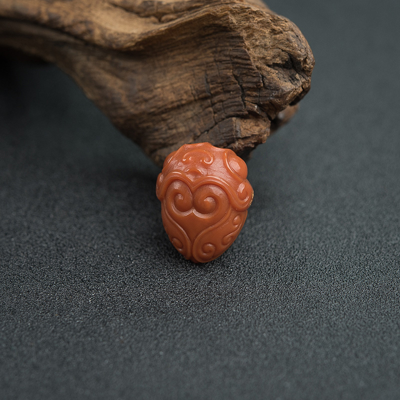 川料柿子红南红金蝉吊坠-红掌柜