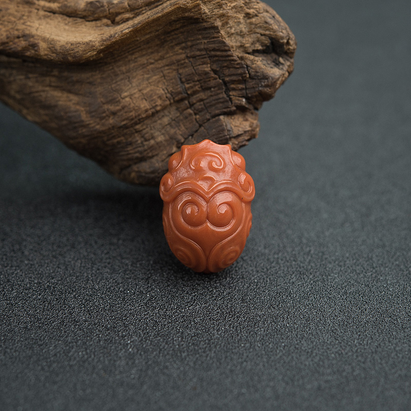 川料天然柿子红南红金蝉吊坠-红掌柜