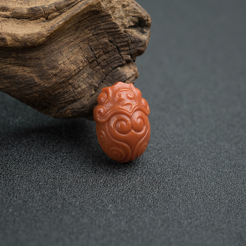 天然柿子红南红金蝉吊坠-红掌柜