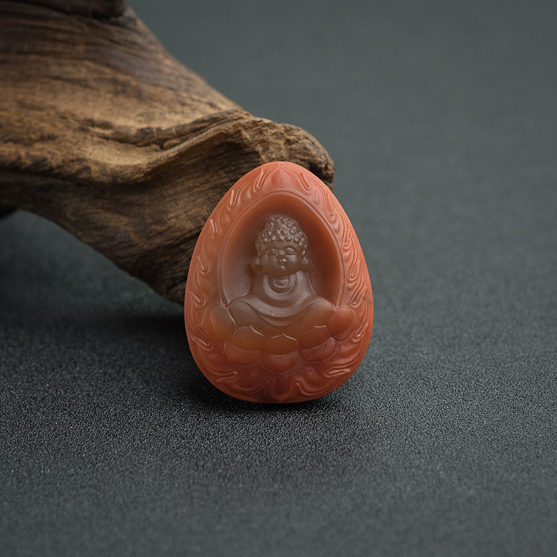 川料天然柿子红南红宝宝佛吊坠-红掌柜