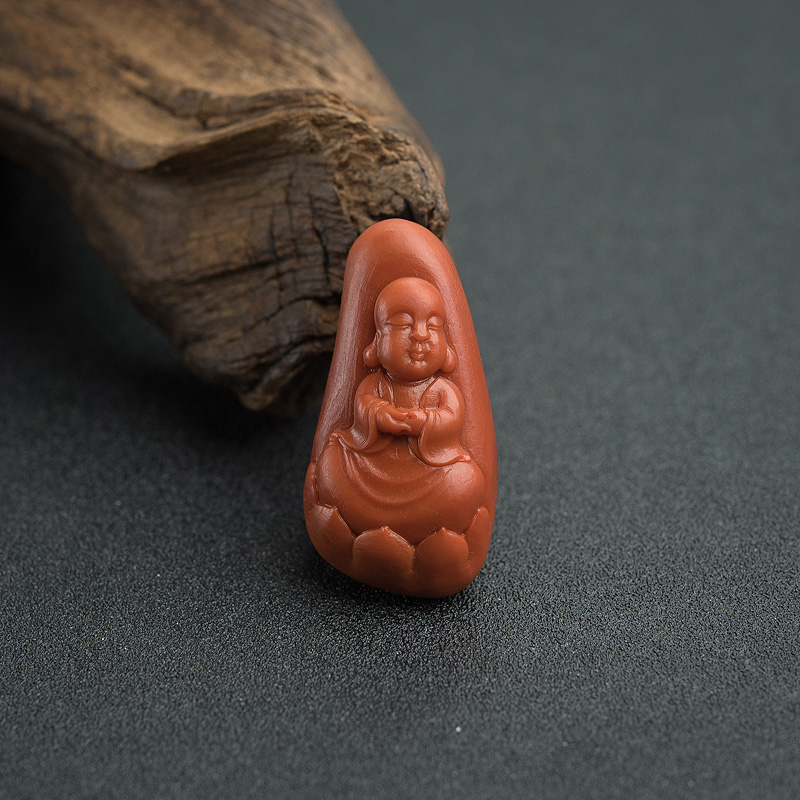 川料天然柿子红南红宝宝佛吊坠-红掌柜