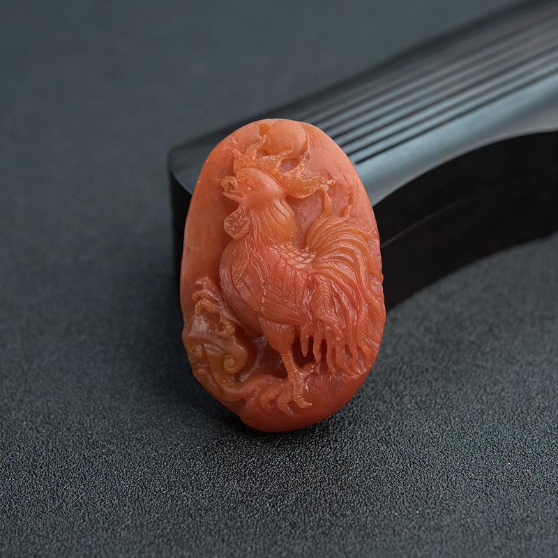 柿子红南红雄鸡吊坠-红掌柜