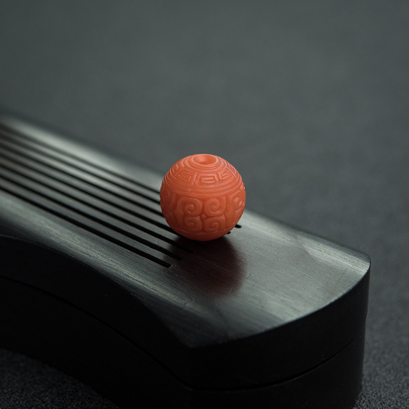 天然柿子红南红回纹珠-红掌柜