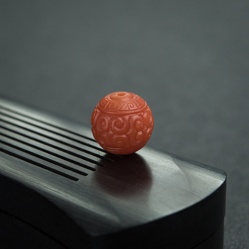 天然柿子红南红回纹珠-红掌柜