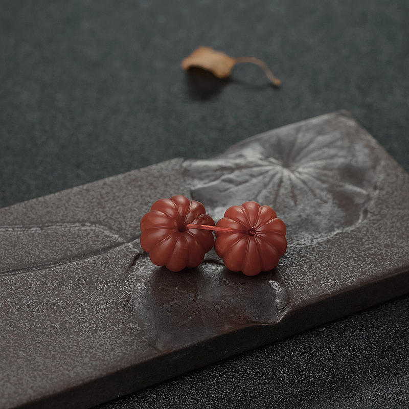 天然南红南瓜珠（两件）-红掌柜