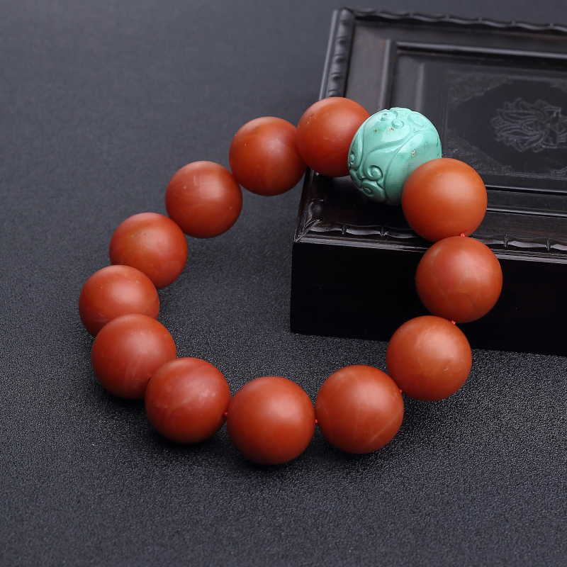 天然柿子红南红单圈手串-红掌柜