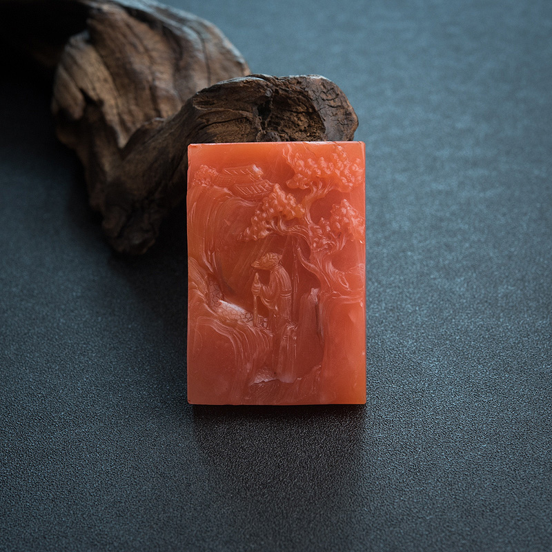 川料天然柿子红南红山水意境吊坠-红掌柜