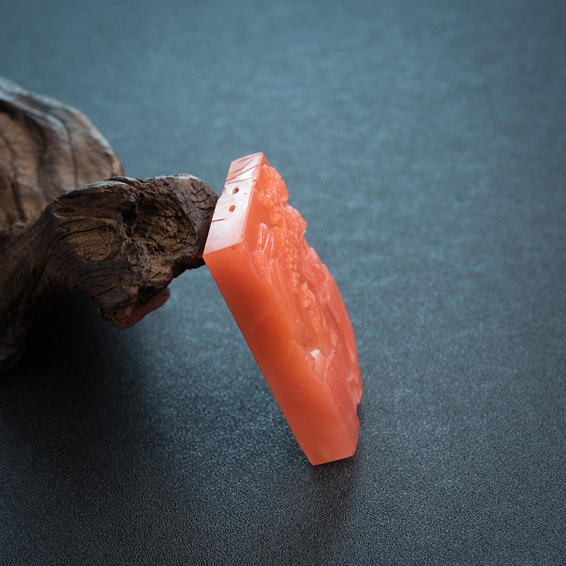 川料天然柿子红南红吊坠-红掌柜