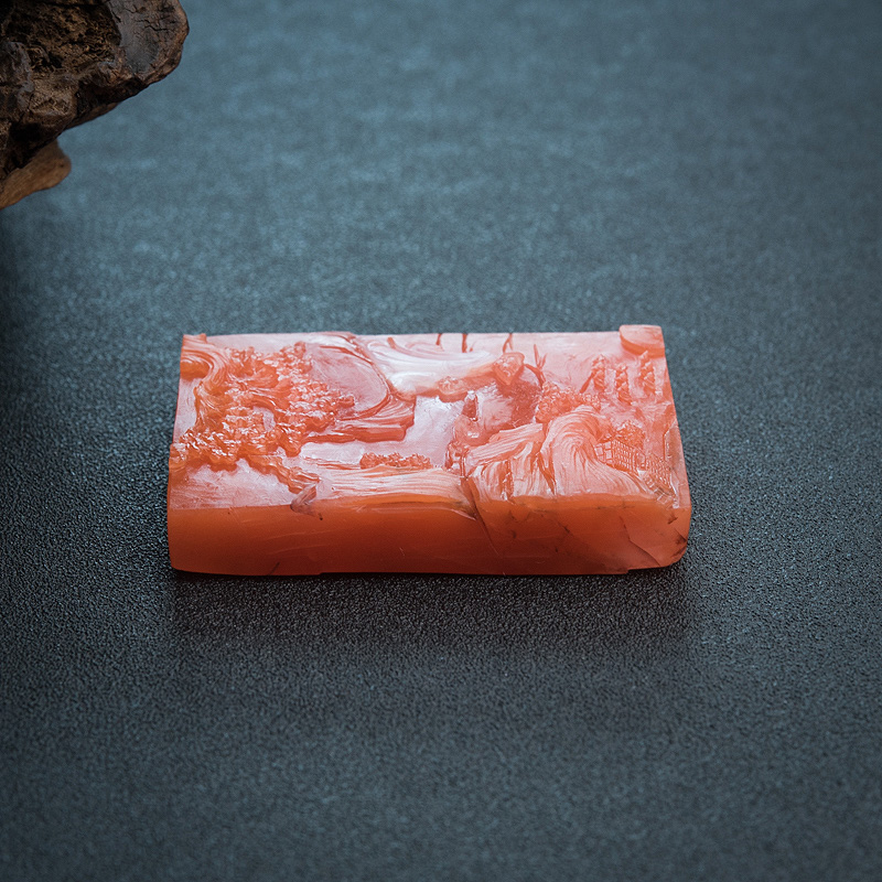 柿子红南红山水意境吊坠-红掌柜