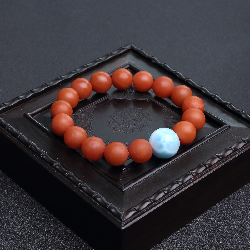 天然柿子红南红手串-红掌柜