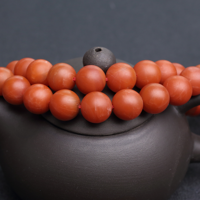 天然柿子红南红项链-红掌柜