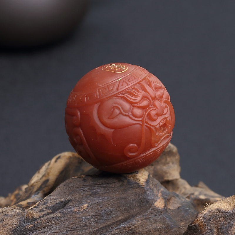天然33.5mm柿子红南红龙珠-红掌柜