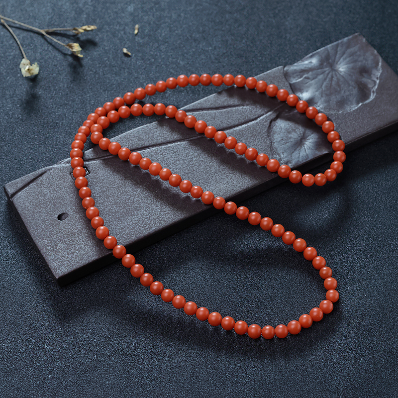 保山天然柿子红南红珠链-红掌柜