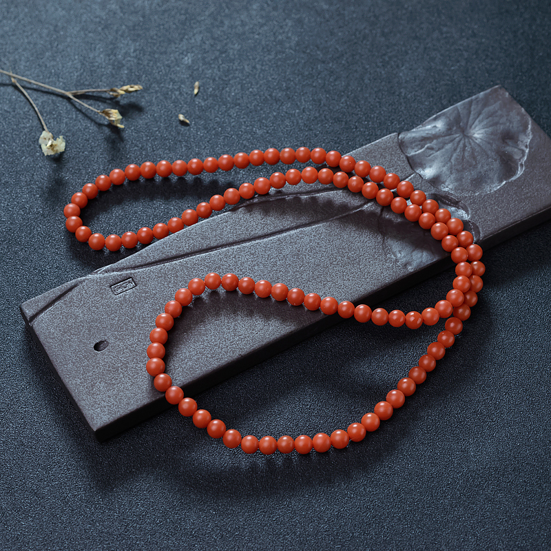天然柿子红南红珠链-红掌柜