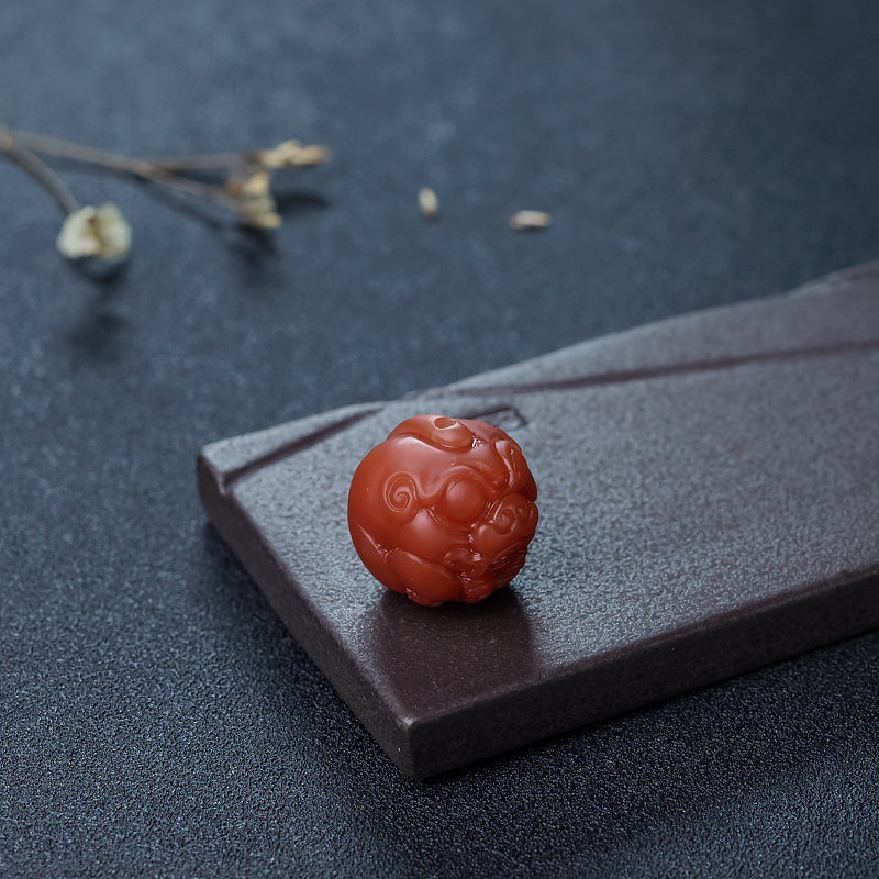 保山柿子红南红貔貅珠-红掌柜