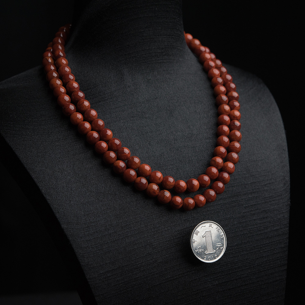 天然火焰纹南红佛珠-红掌柜