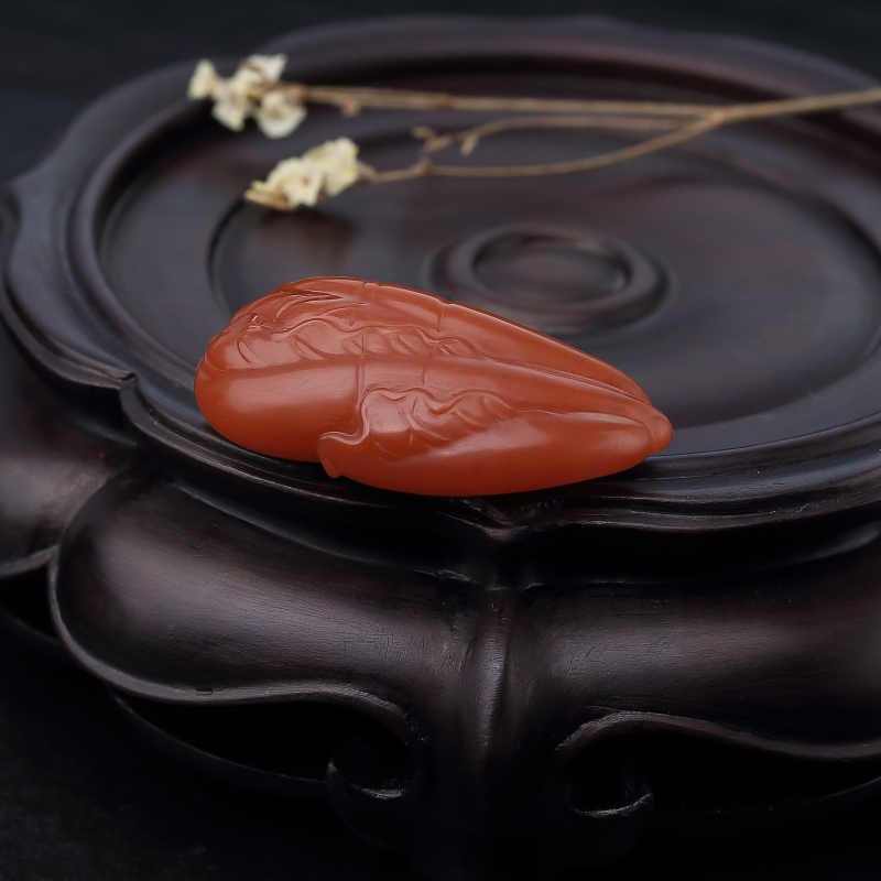 柿子红南红白菜吊坠-红掌柜