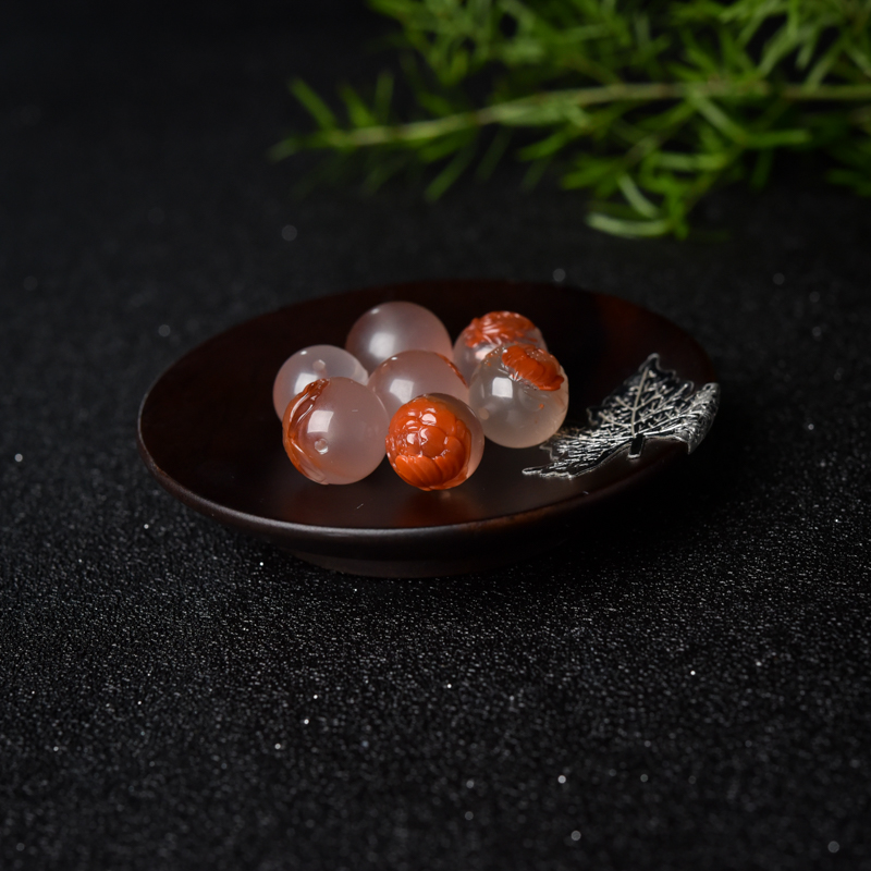 冰飘料南红雕花圆珠套装-红掌柜