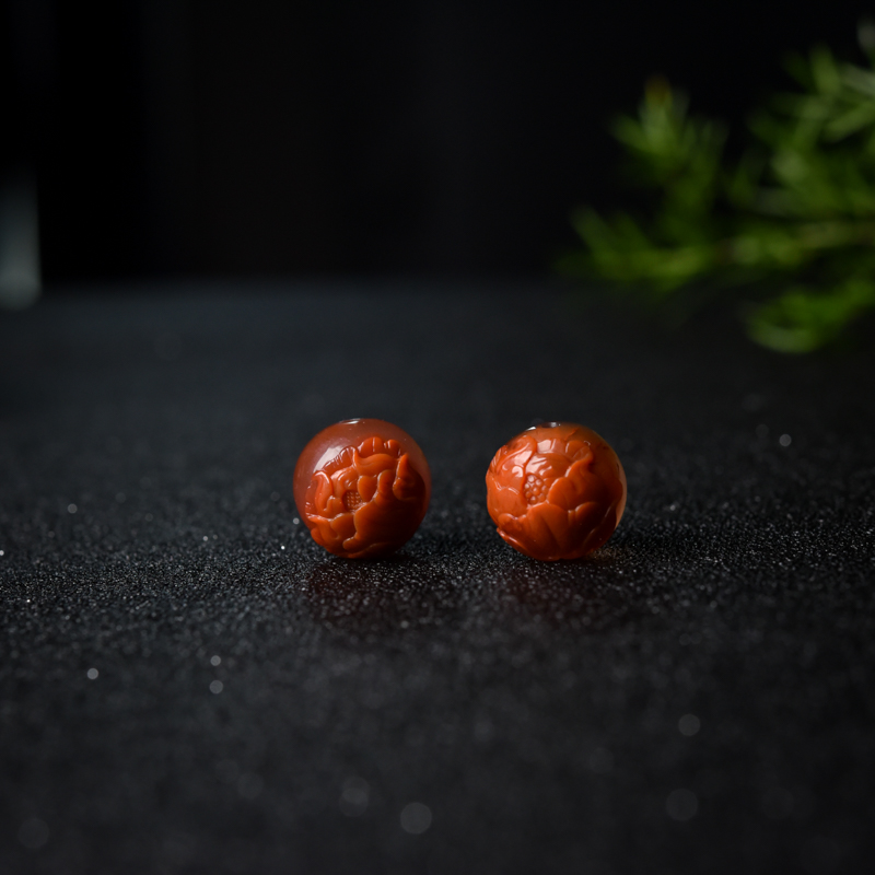 冰飘料南红雕花圆珠-红掌柜