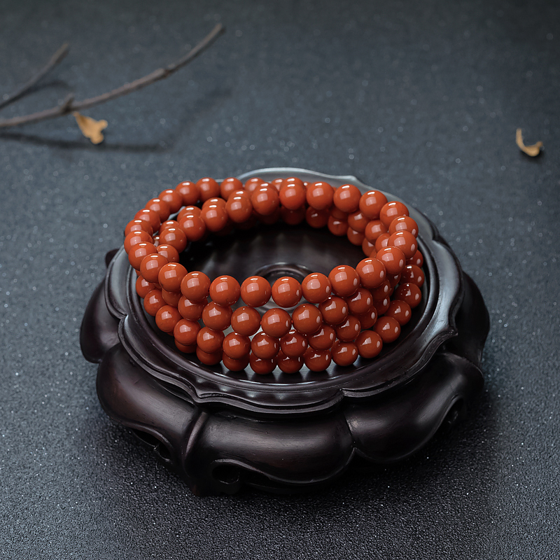 8mm柿子红南红佛珠-红掌柜