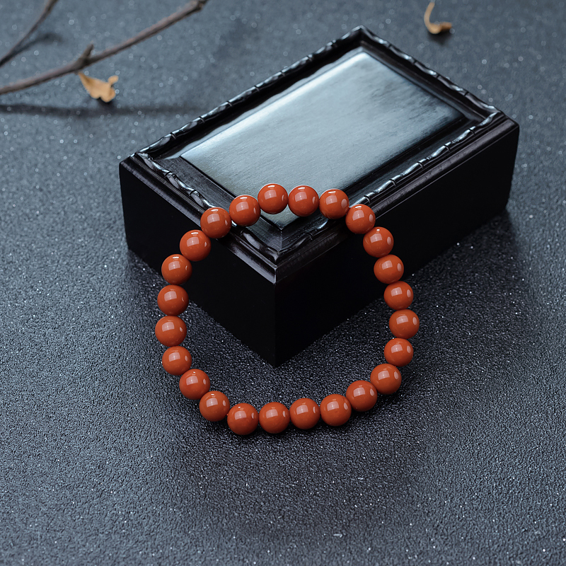 7.5mm柿子红南红单圈手串-红掌柜