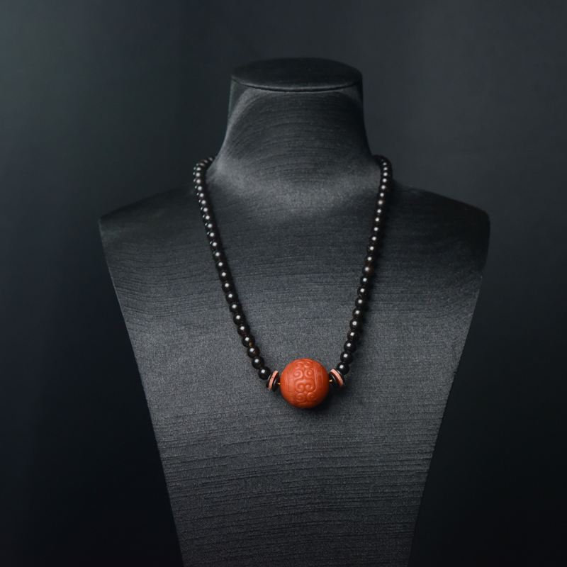 柿子红南红回纹珠项链-红掌柜