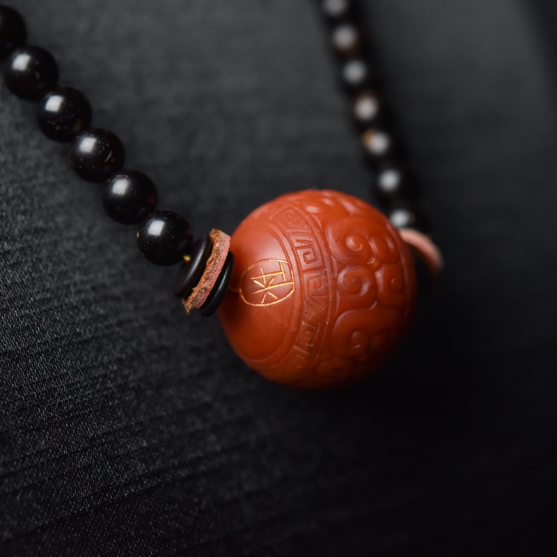 天然柿子红南红回纹珠项链-红掌柜