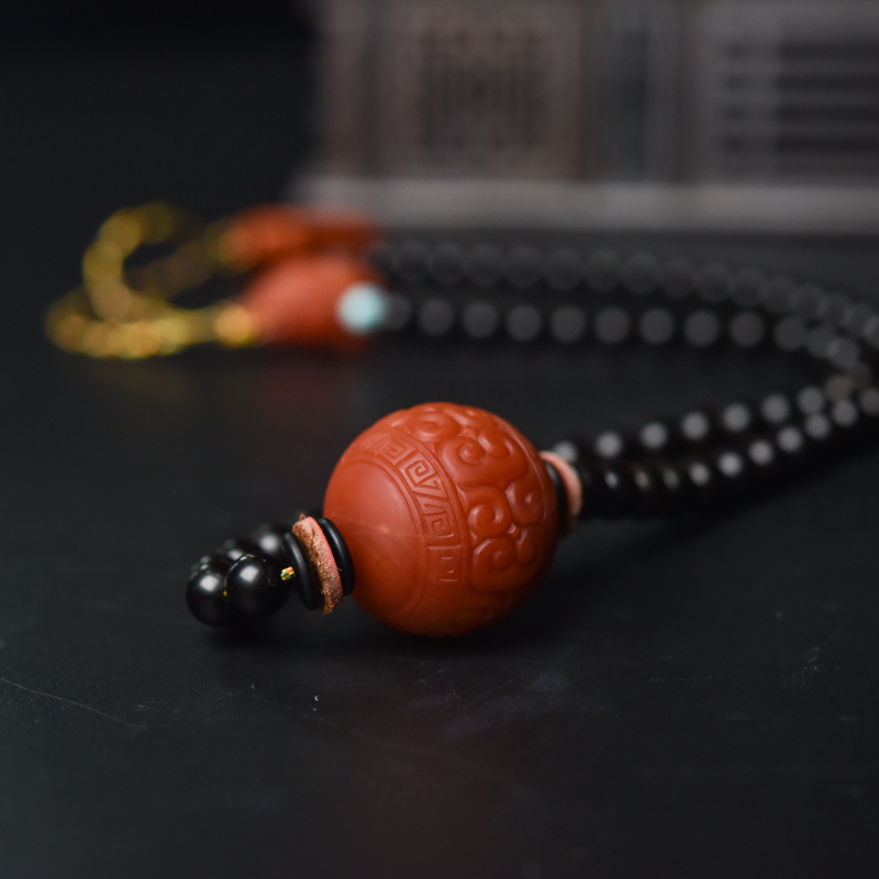 保山柿子红南红回纹珠项链-红掌柜