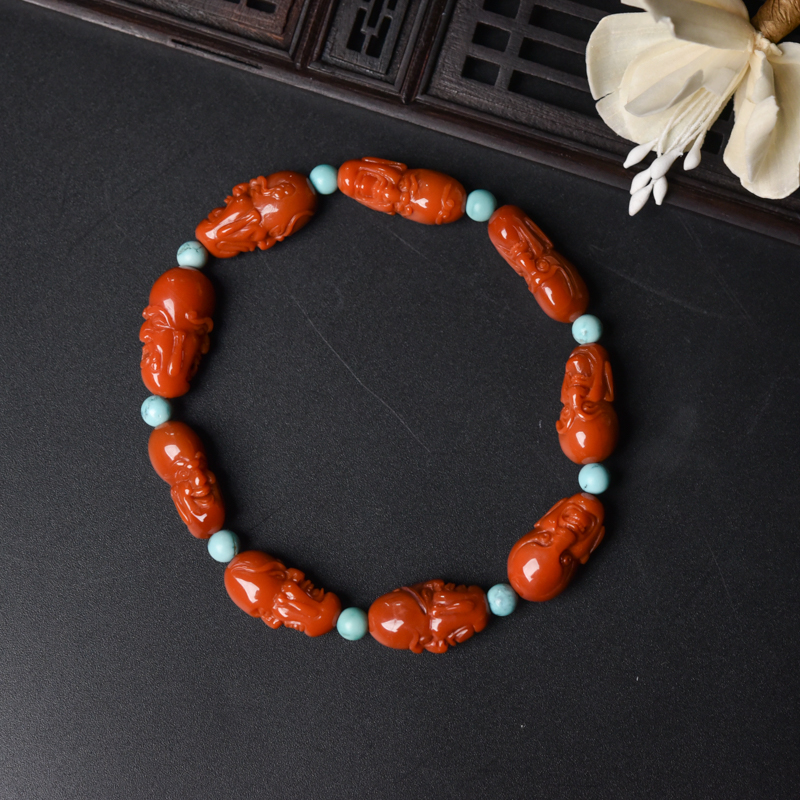 四川柿子红南红罗汉头单圈手串-红掌柜