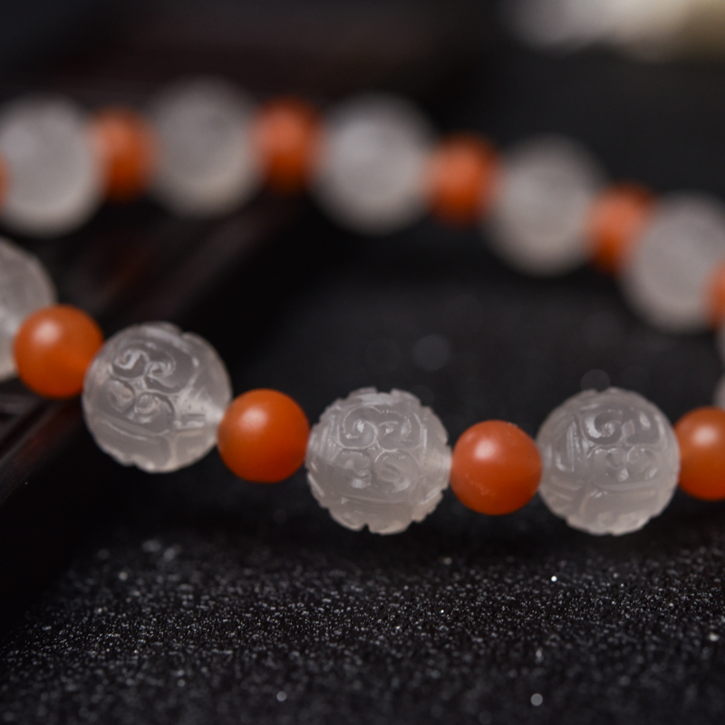 天然南红回纹珠单圈手串-红掌柜